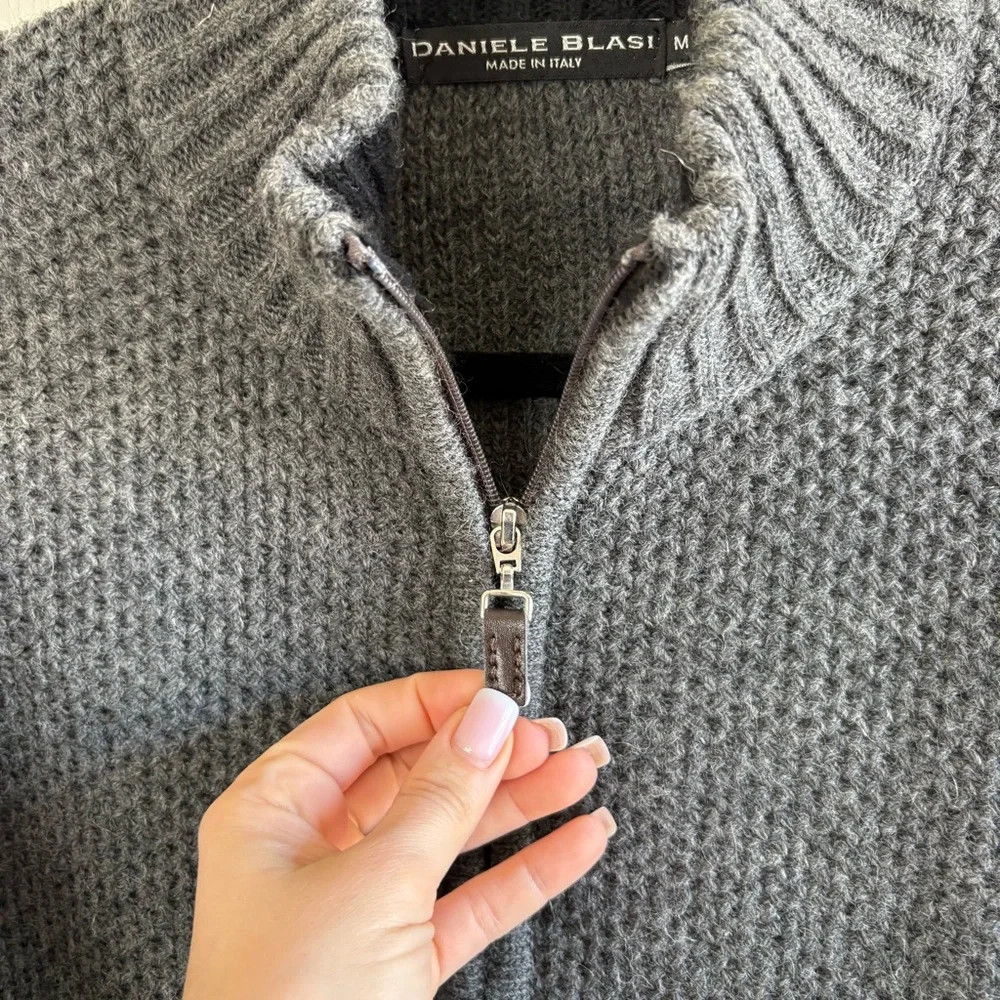 Daniele‎ Blasi Cardigan M Dark Grey Zip Knit Wool Blend Italy Career Academia